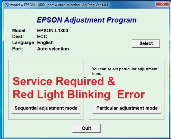 Epson l1800 Resetter adjustment program